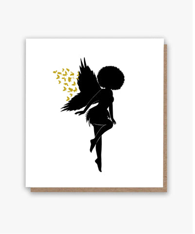 Afro Fairy Wings 3 Birthday Card
