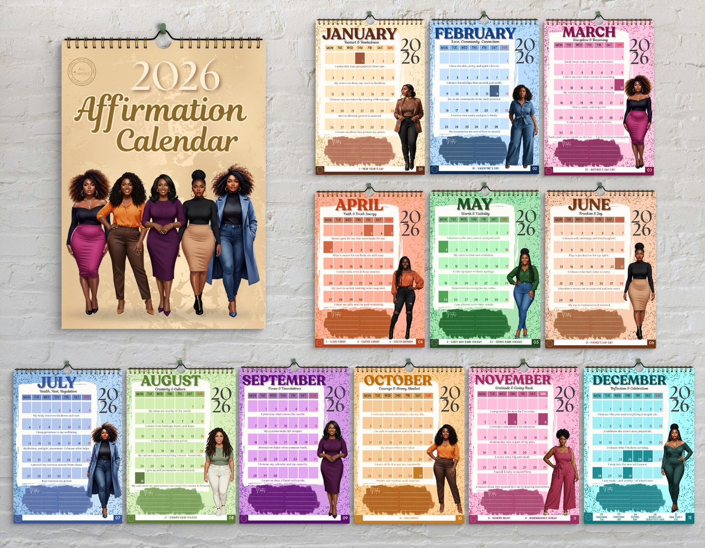 All Shades 2026 Affirmation Calendar – Grounded, Glowing & Growing All Year All Shades