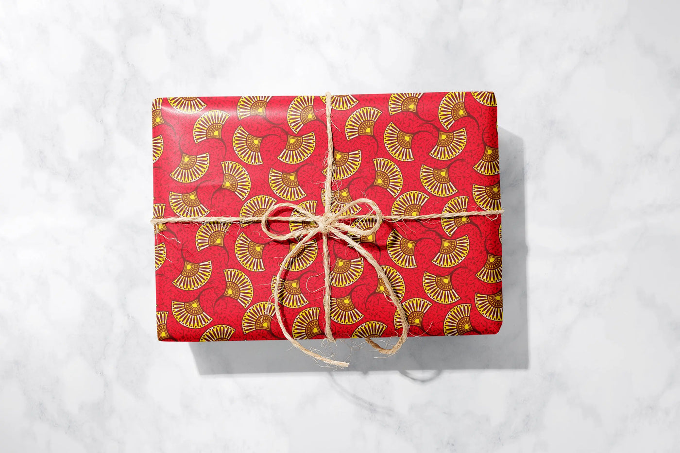 Red and Gold Ankara Fan Gift Wrap 1 Metre Roll - All Shades