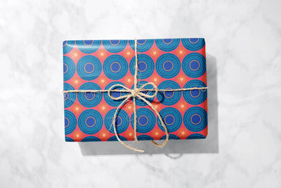 Blue and Orange Ankara Circles Gift Wrap 1 Metre Roll - All Shades