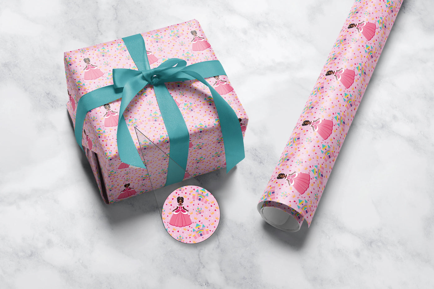 Beautiful Black Princess and Castle Gift Wrap 1 Metre Roll - All Shades