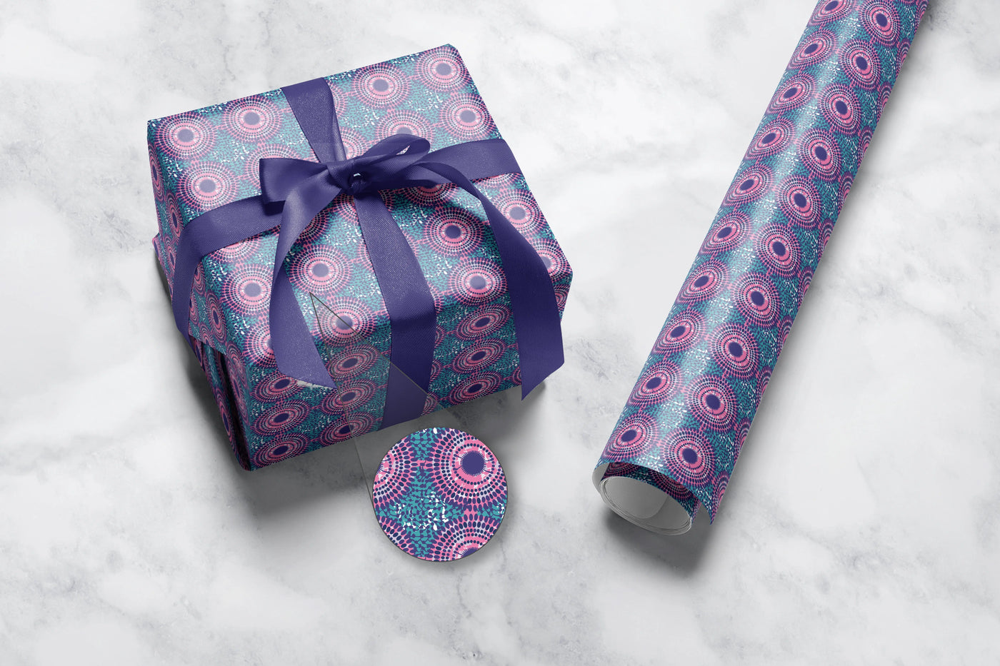 Pink Ankara Circles Gift Wrap 1 Metre Roll - All Shades