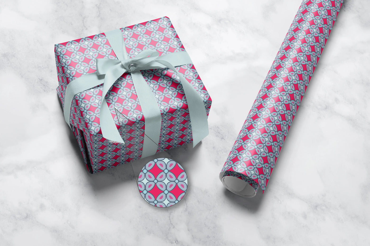 Pink and Blue Geometric Diamond Gift Wrap 1 Metre Roll - All Shades