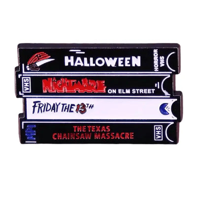 Cartoon Metal Badge – Horror Movie Tape Chest All Shades
