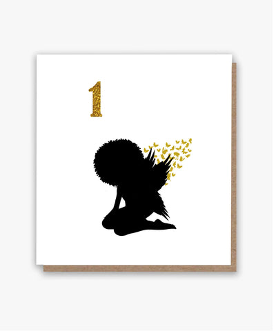 Afro Fairy Wings Age 1 Birthday Card!