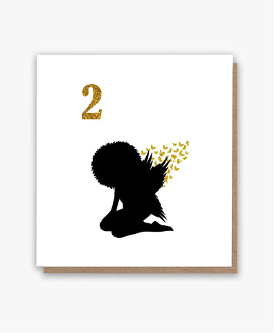 Afro Fairy Wings Age 2 Birthday Card!