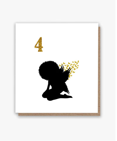 Afro Fairy Wings Age 4 Birthday Card!