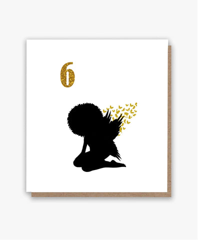 Afro Fairy Wings Age 6 Birthday Card!