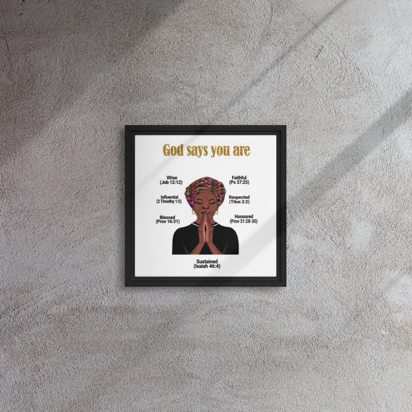 God Says You Are - Divine Qualities Scripture Poster - Framed canvas All Shades
