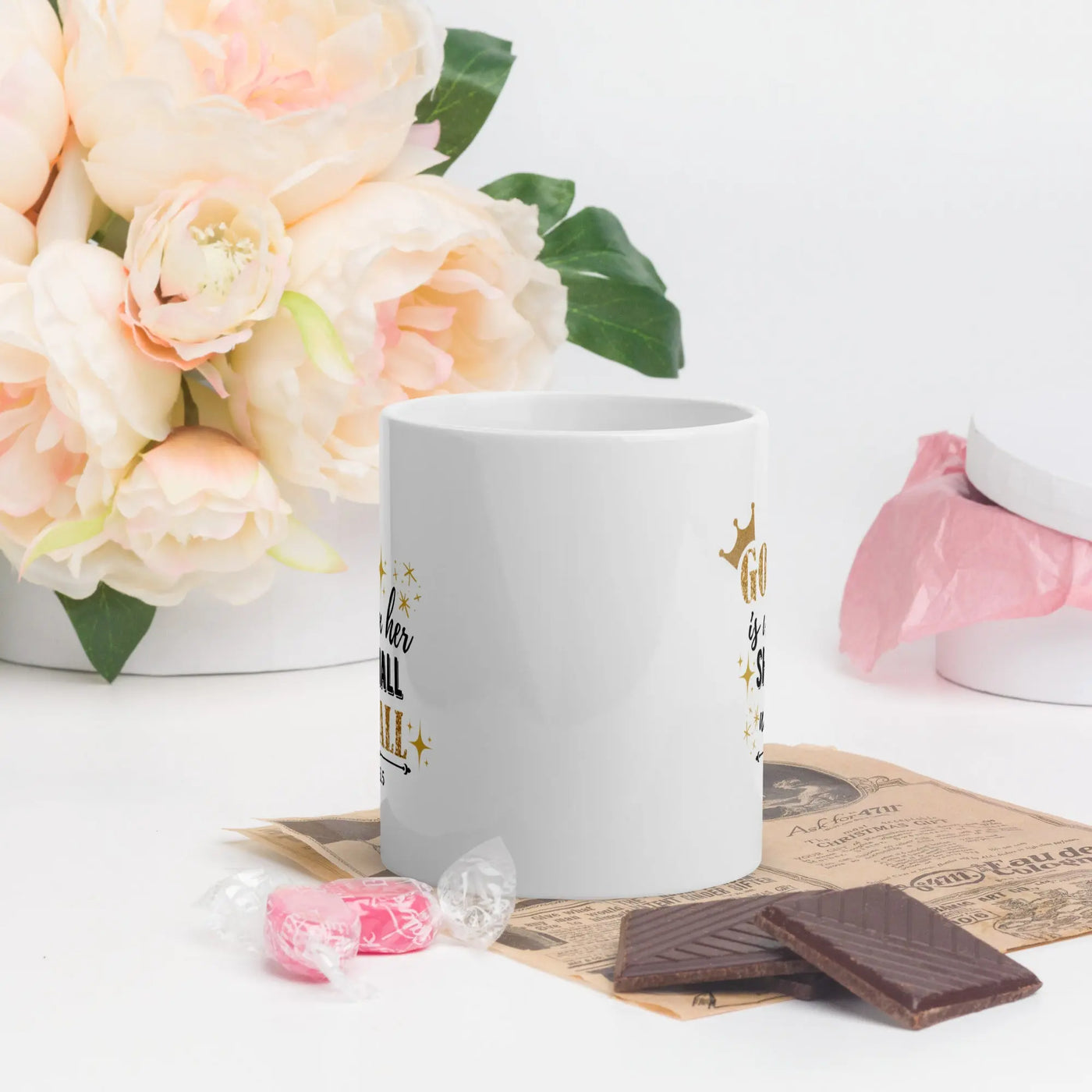 God Is Within Her, She Shall Not Fall - Psalm 46:5 Art - White glossy mug All Shades