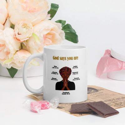 God Says You Are - Divine Qualities Scripture - White glossy mug All Shades