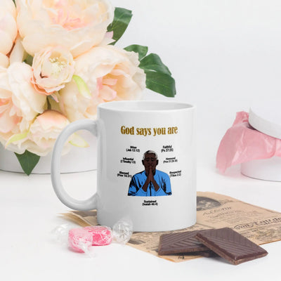 God Says You Are - Empowering Scripture Quotes - White glossy mug All Shades