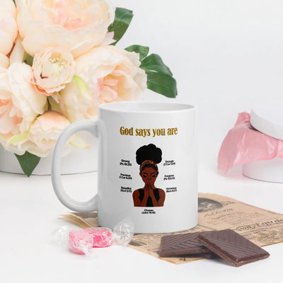 God Says You Are - Empowered Woman Scripture - White glossy mug All Shades