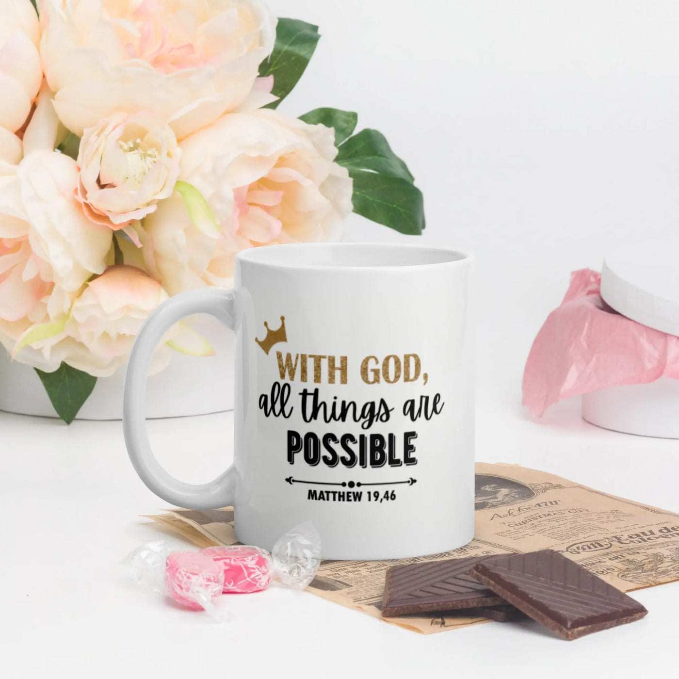 With God all things are Possible - White glossy mug All Shades