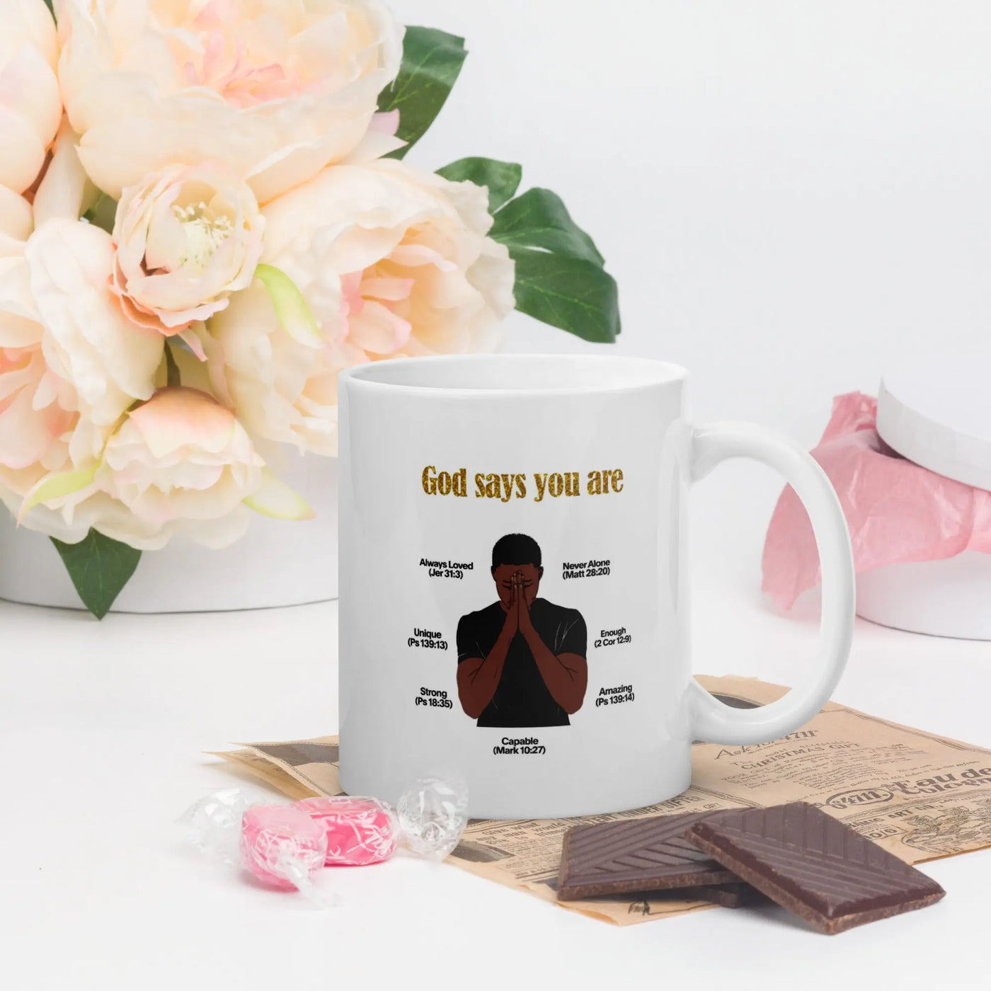 Inspirational Bible Verse Affirmations - White glossy mug All Shades