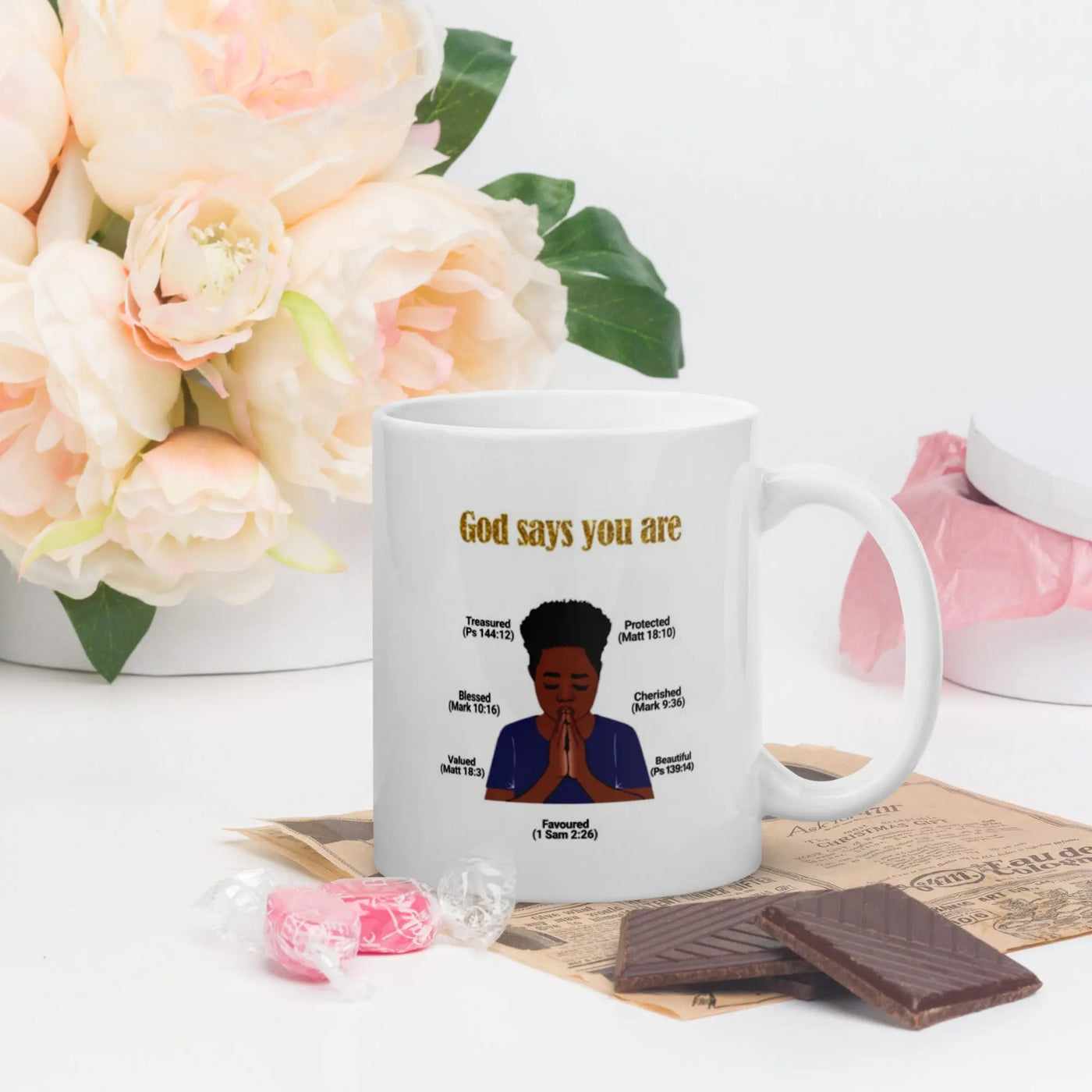 God Says You Are - Uplifting Scripture Affirmations - White glossy mug All Shades
