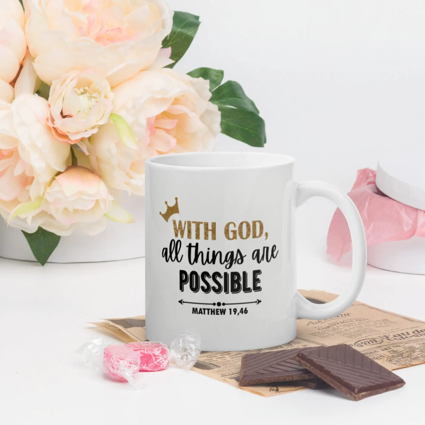 With God all things are Possible - White glossy mug All Shades