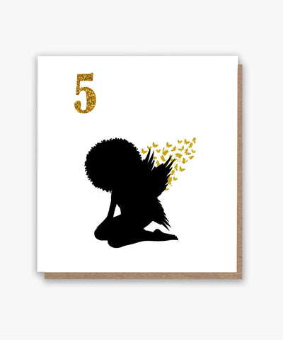 Afro Fairy Wings Age 5 Birthday Card! My Store