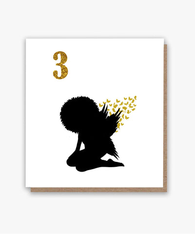Afro Fairy Wings Age 3 Birthday Card!