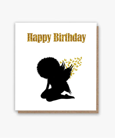 Afro Fairy Wings Happy Birthday Card